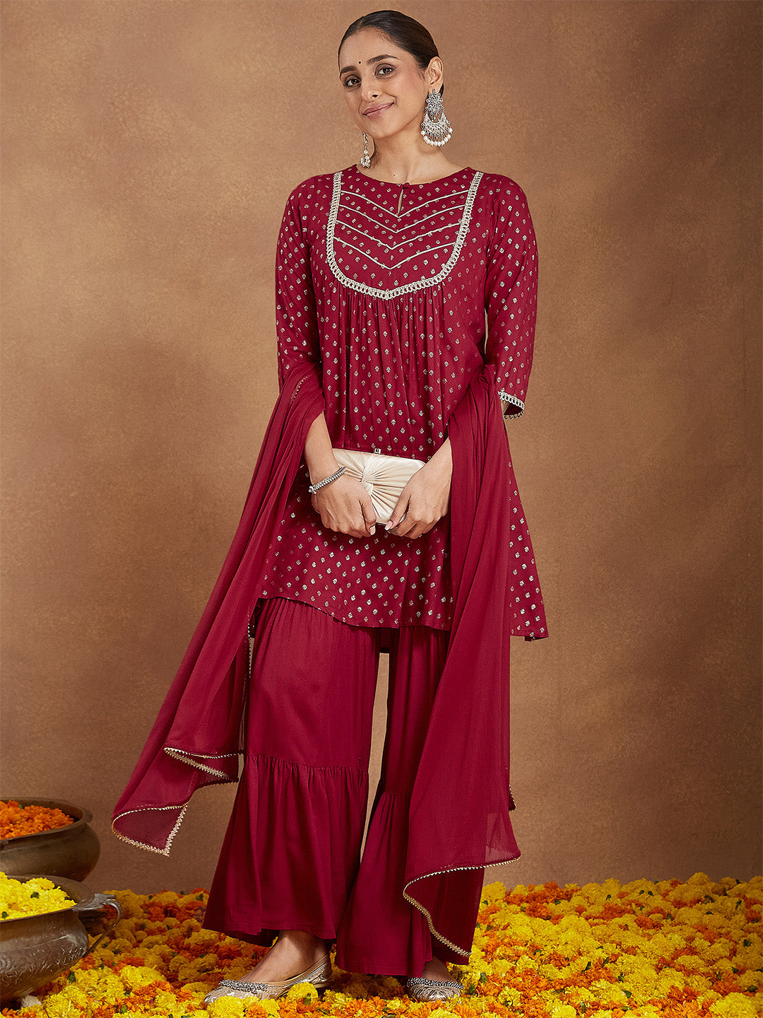 Maroon Rayon Sharara Set