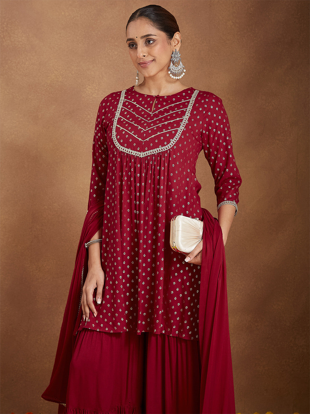 Maroon Rayon Sharara Set
