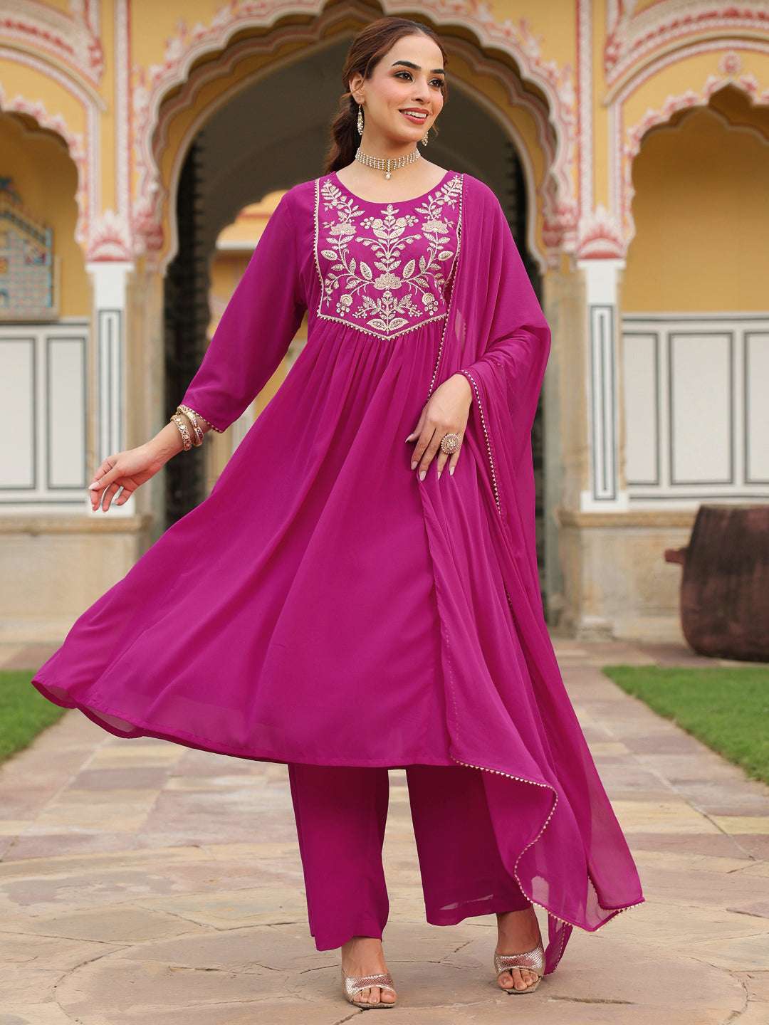Pink Georgette Kurta Palazzo Set Sajnaa