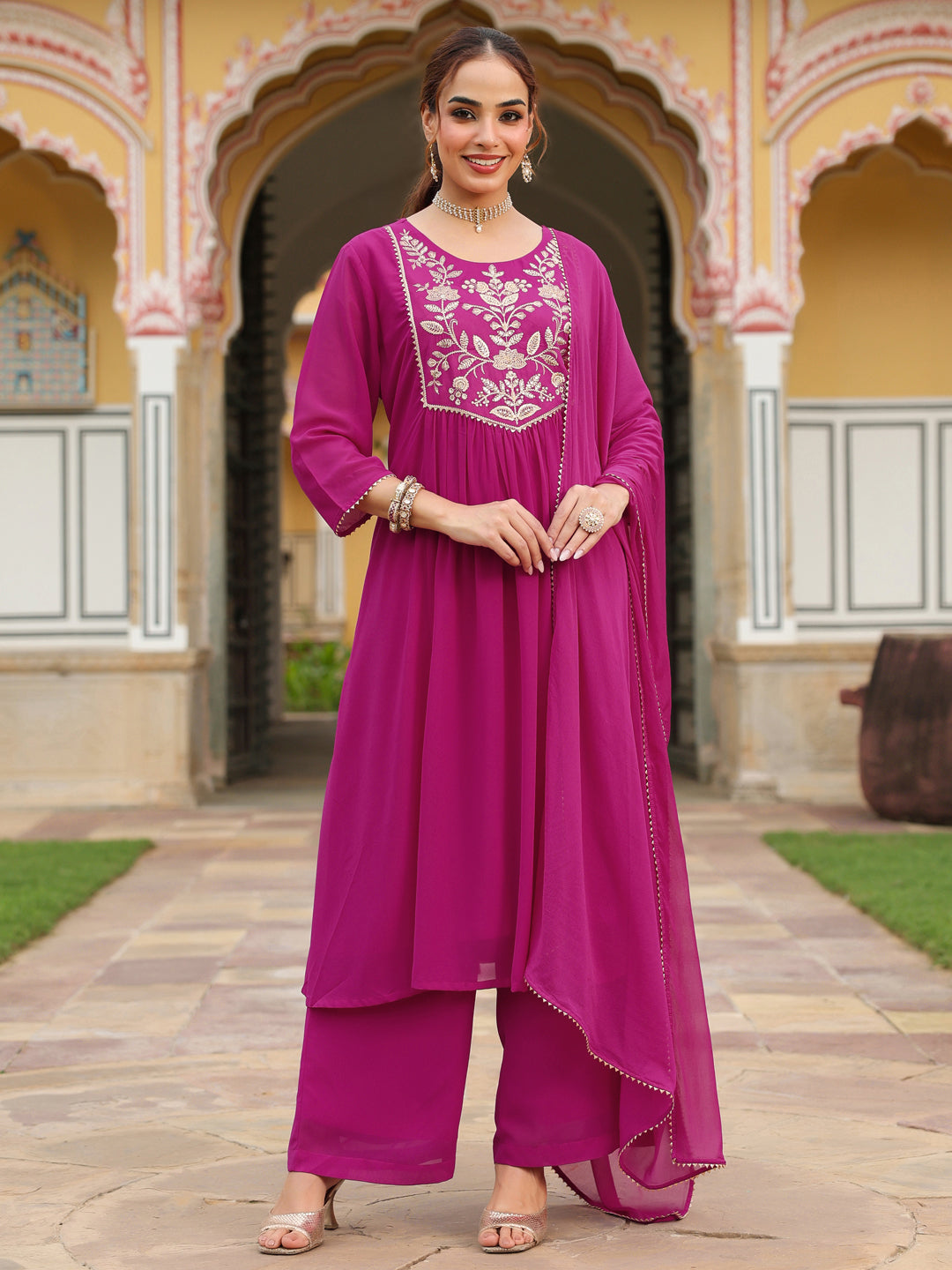 Pink Georgette Kurta Palazzo Set