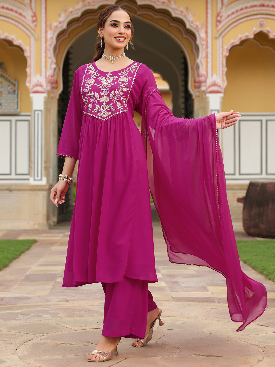 Pink Georgette Kurta Palazzo Set