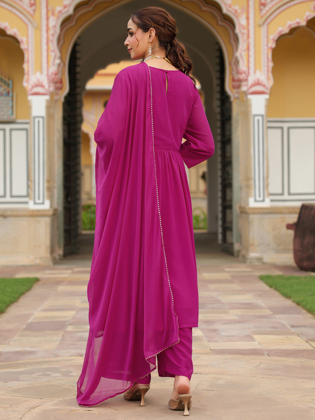 Pink Georgette Kurta Palazzo Set