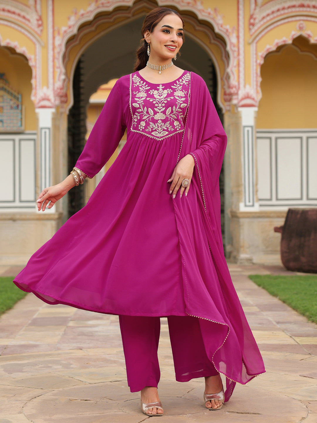 Pink Georgette Kurta Palazzo Set