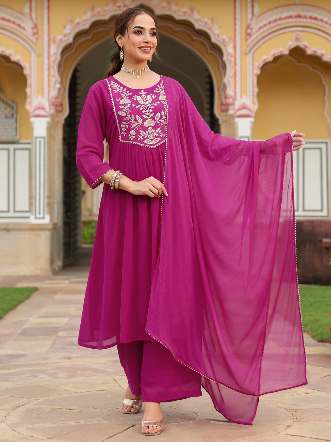 Pink Georgette Kurta Palazzo Set