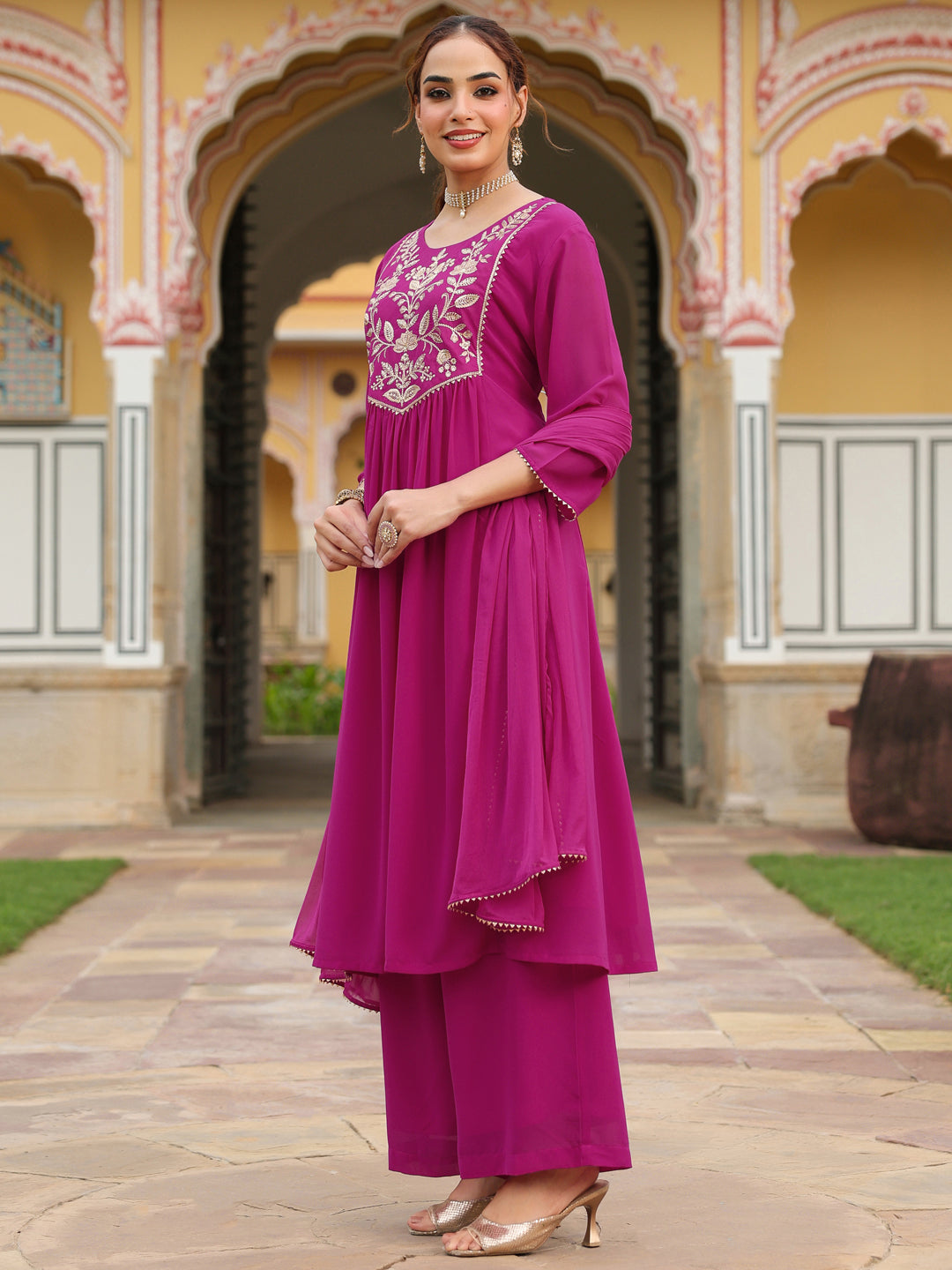 Pink Georgette Kurta Palazzo Set
