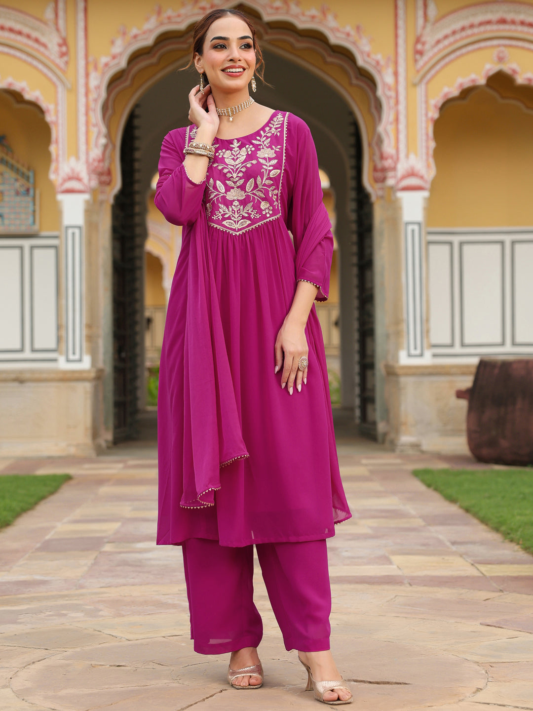 Pink Georgette Kurta Palazzo Set