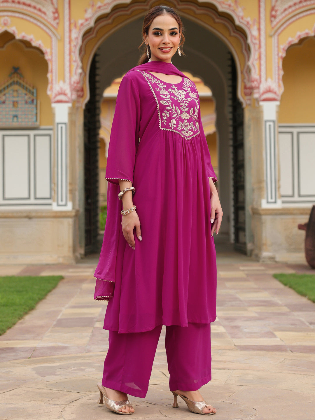 Pink Georgette Kurta Palazzo Set