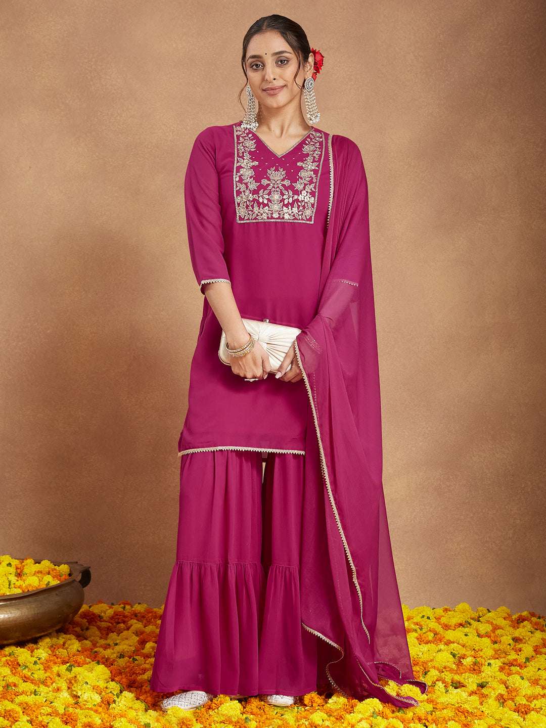 Rosé Radiance Sharara Set Sajnaa