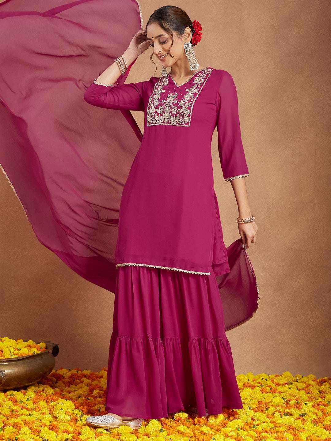 Rosé Radiance Sharara Set Sajnaa