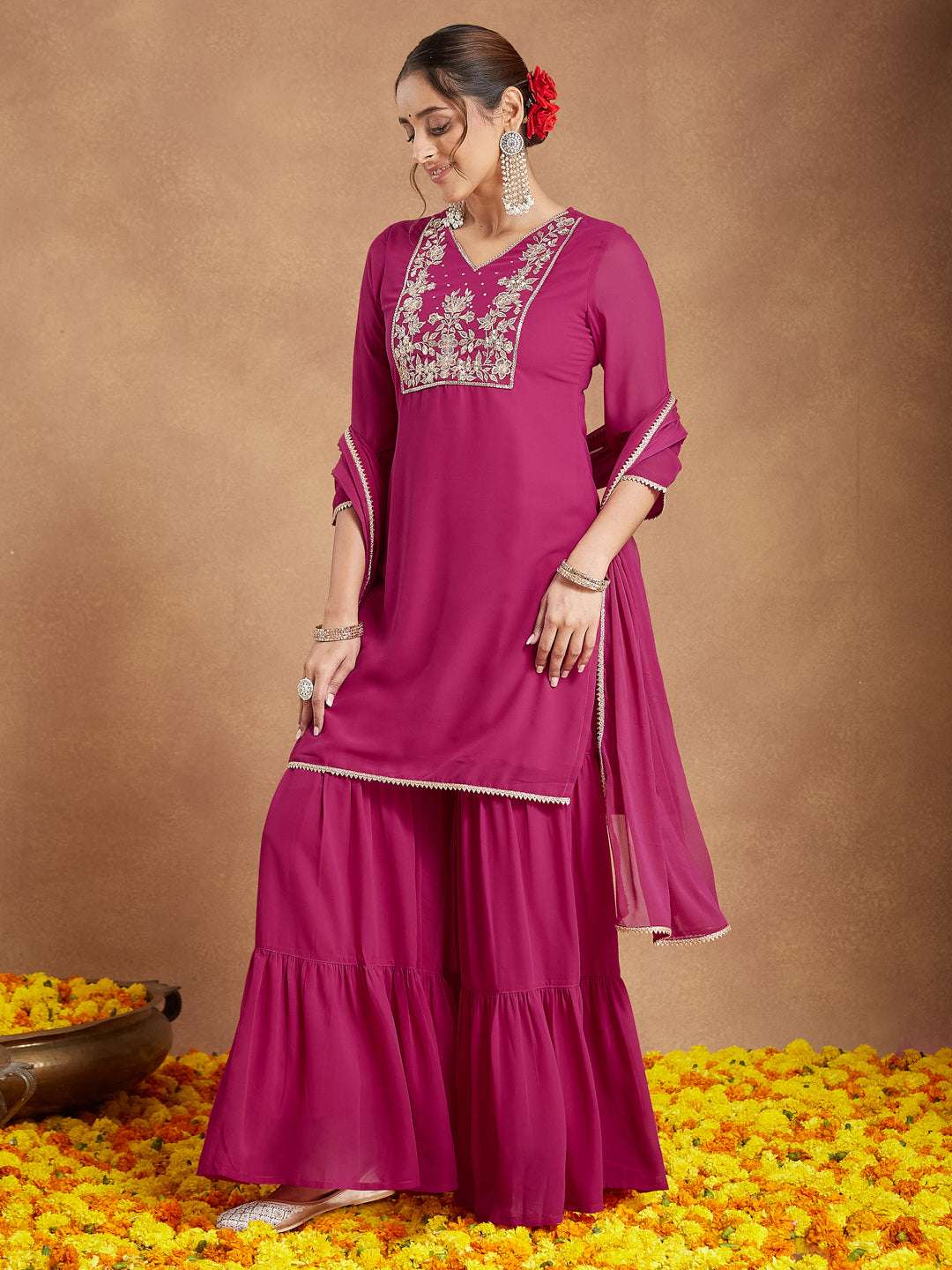 Rosé Radiance Sharara Set Sajnaa