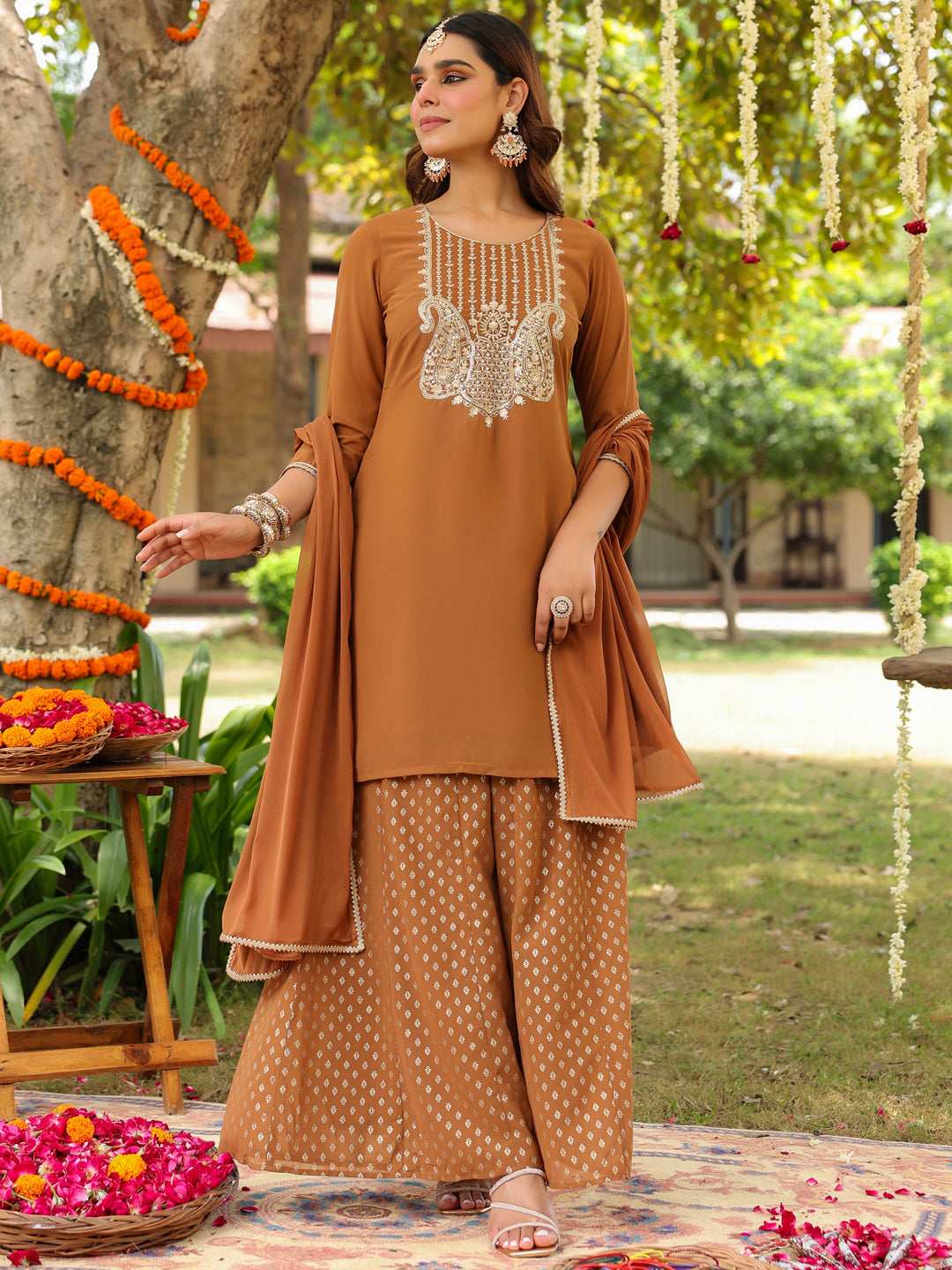 Ishani Brown Georgette Sharara Set Sajnaa