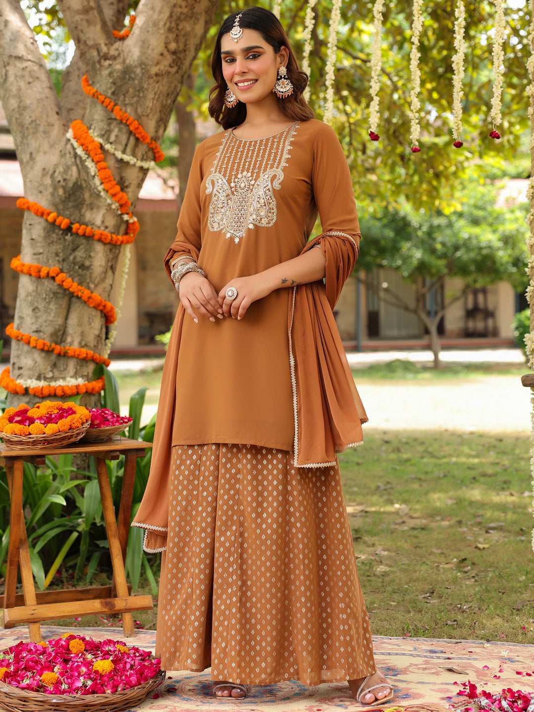 Ishani Brown Georgette Sharara Set Sajnaa