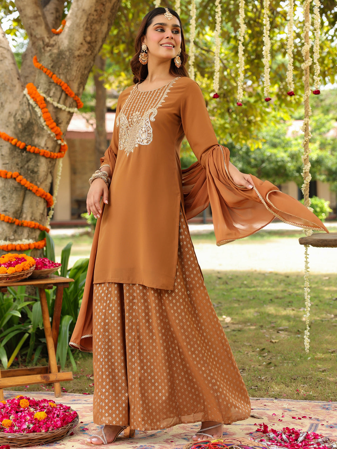 Ishani Brown Georgette Sharara Set