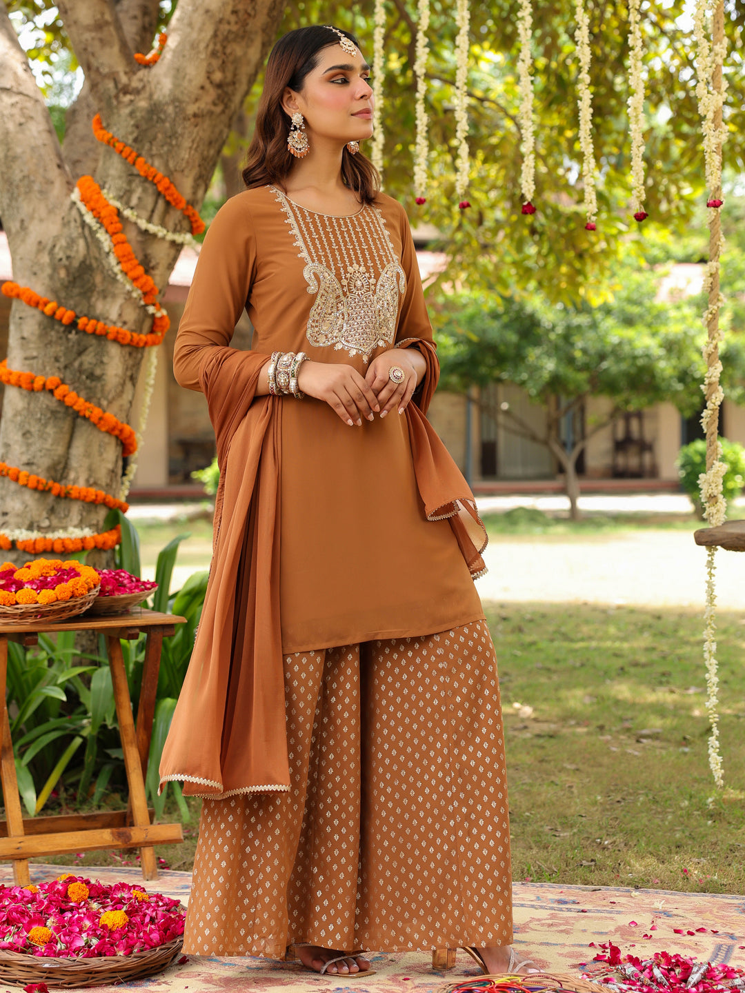 Ishani Brown Georgette Sharara Set
