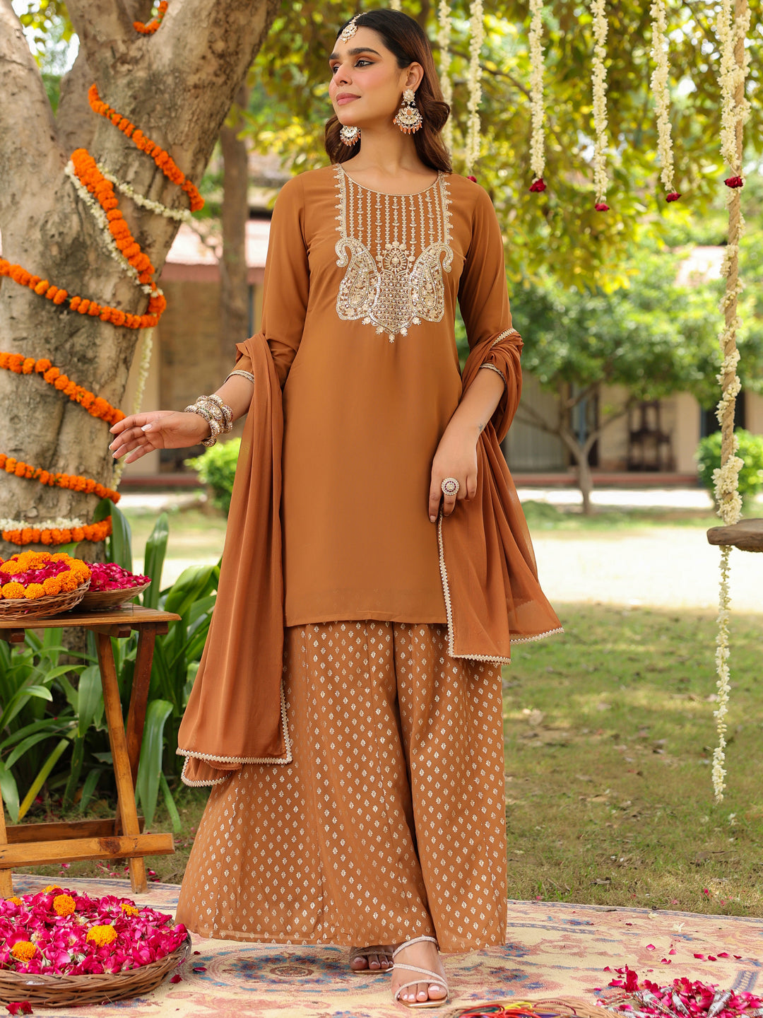 Ishani Brown Georgette Sharara Set
