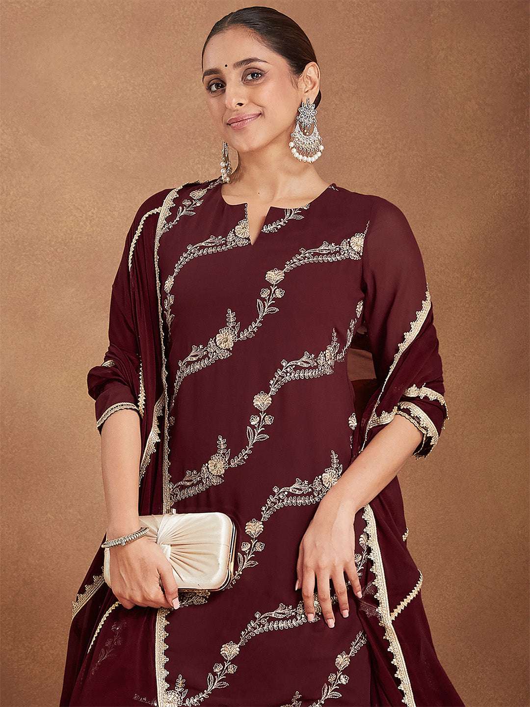 Kiara Maroon Georgette Sharara Set Sajnaa