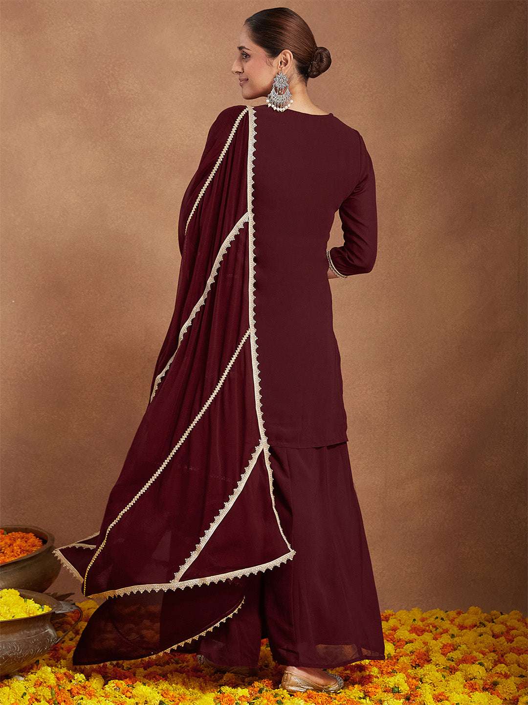 Kiara Maroon Georgette Sharara Set Sajnaa