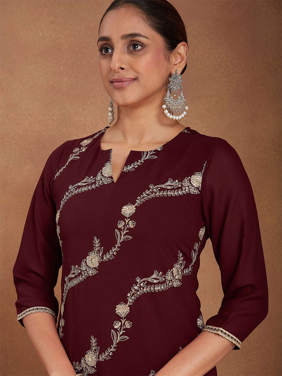 Kiara Maroon Georgette Sharara Set Sajnaa