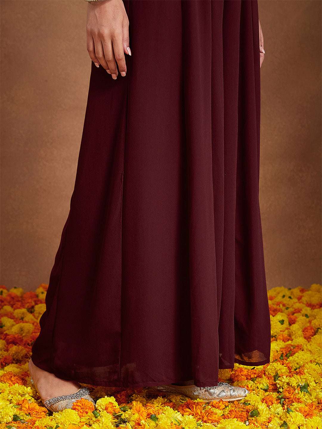 Kiara Maroon Georgette Sharara Set Sajnaa