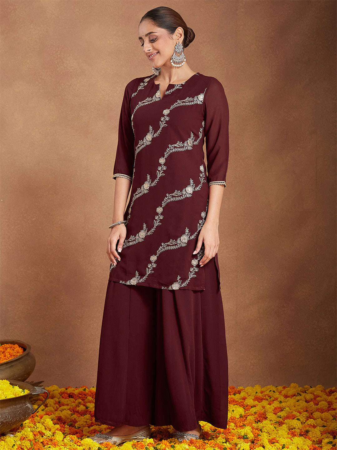 Kiara Maroon Georgette Sharara Set