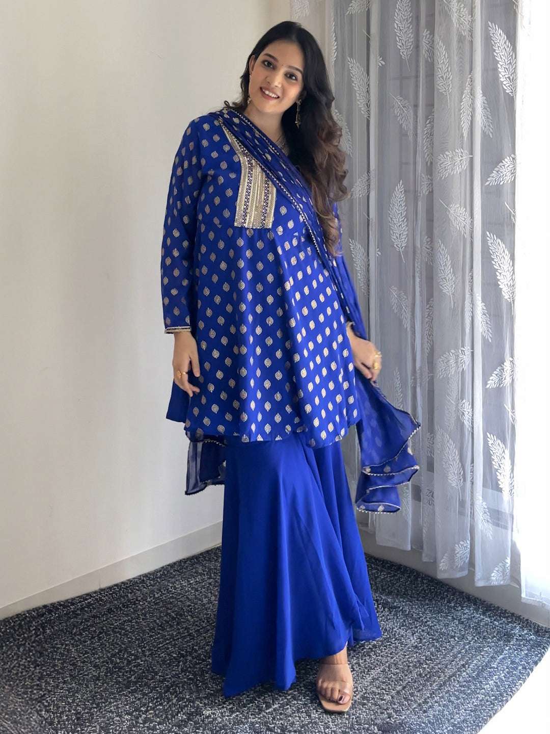 Royal Blue Embellished Sharara Set Sajnaa