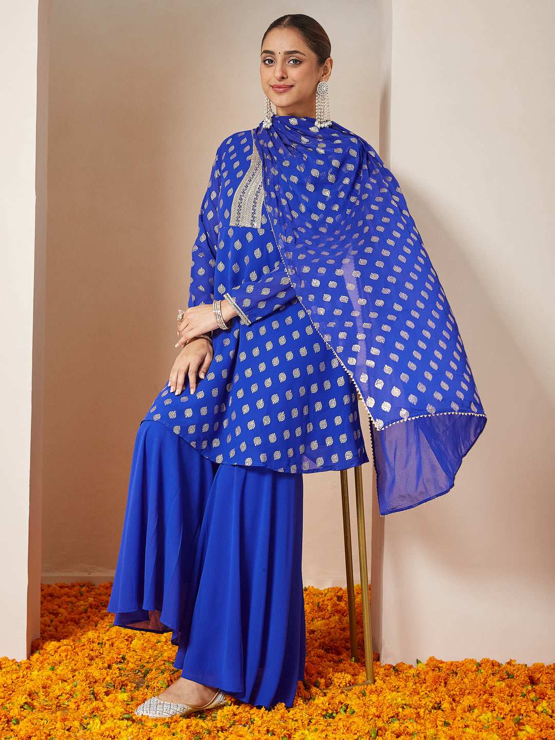 Royal Blue Embellished Sharara Set Sajnaa