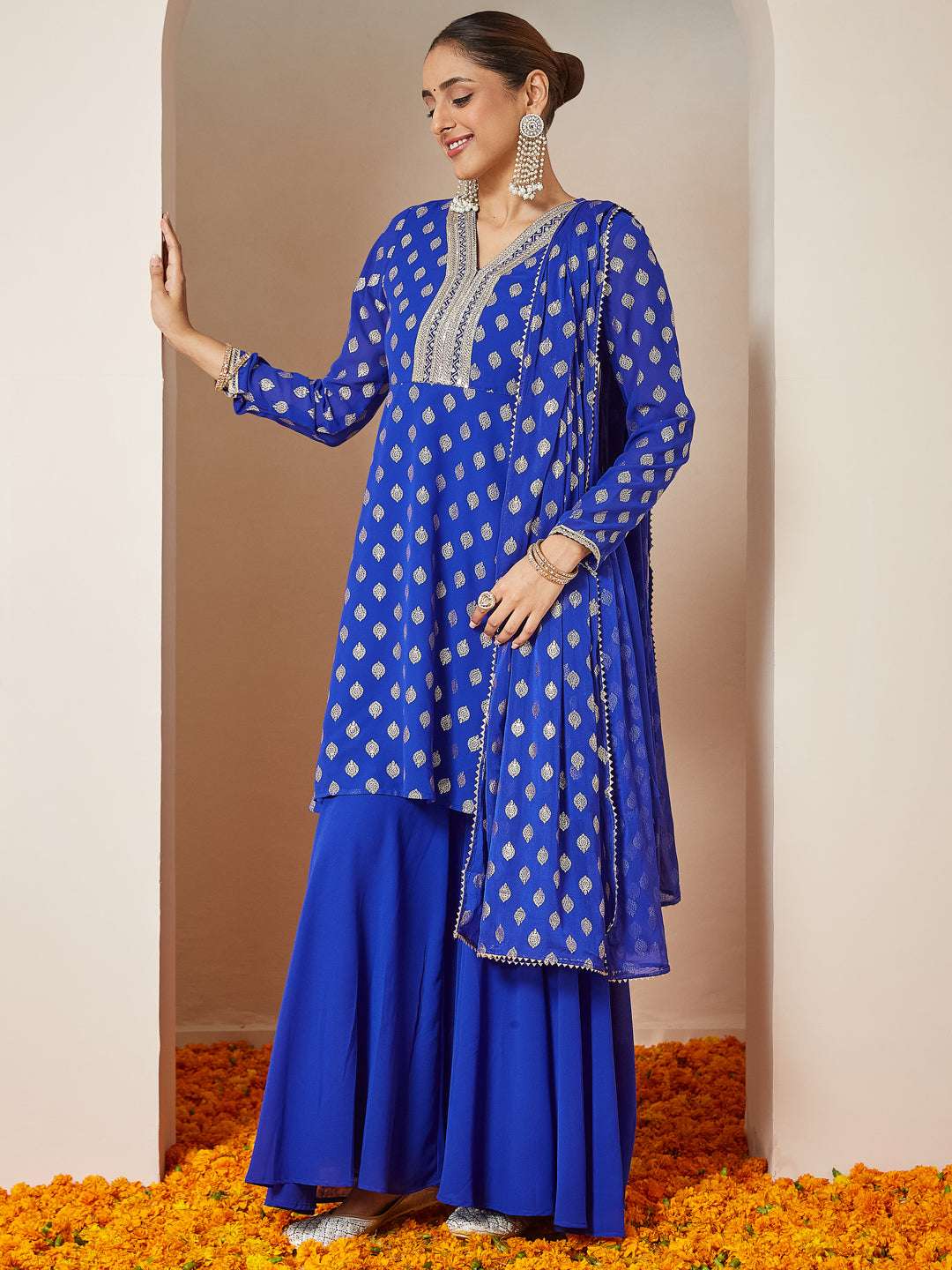 Royal Blue Embellished Sharara Set Sajnaa