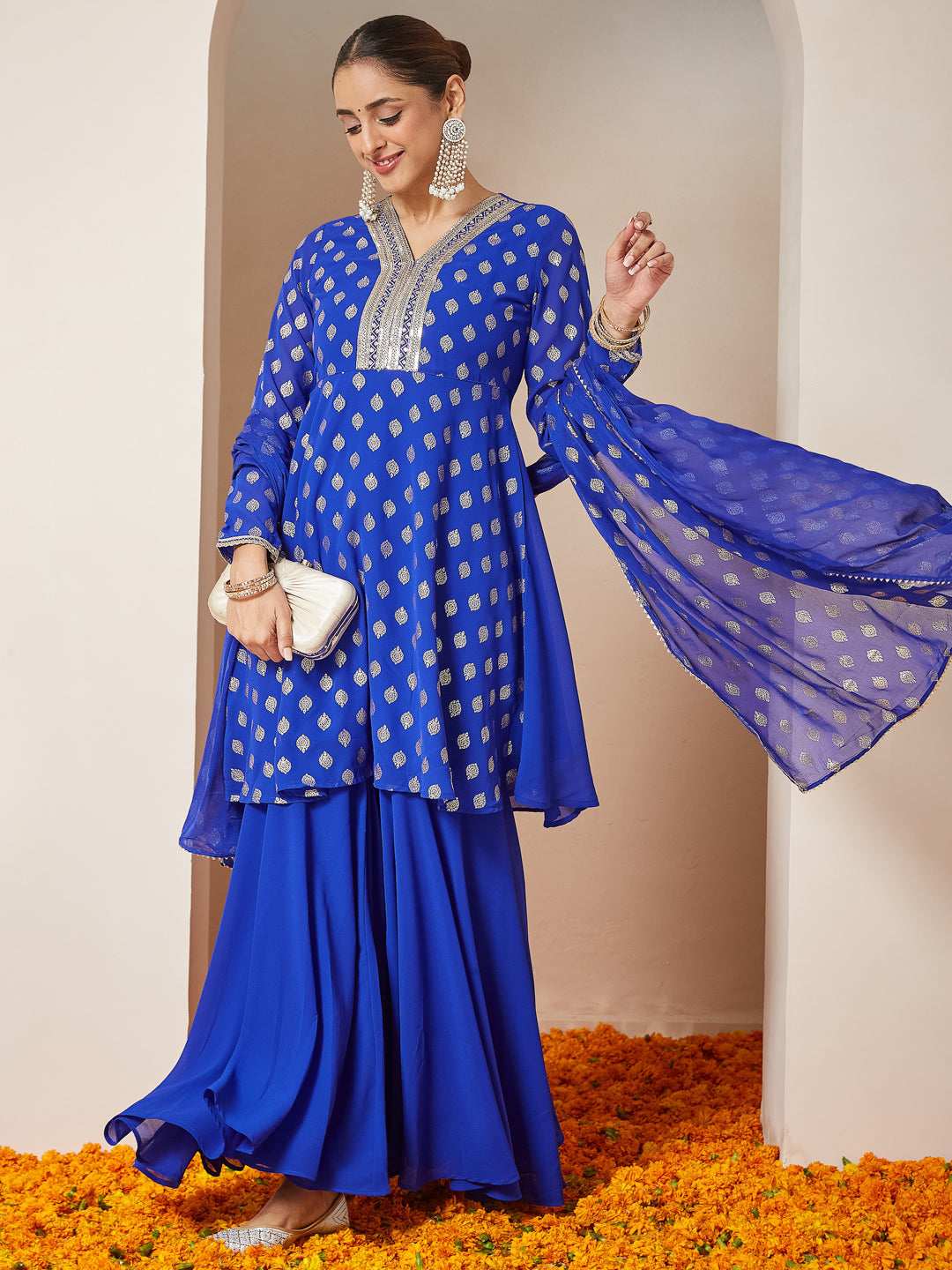 Royal Blue Embellished Sharara Set Sajnaa