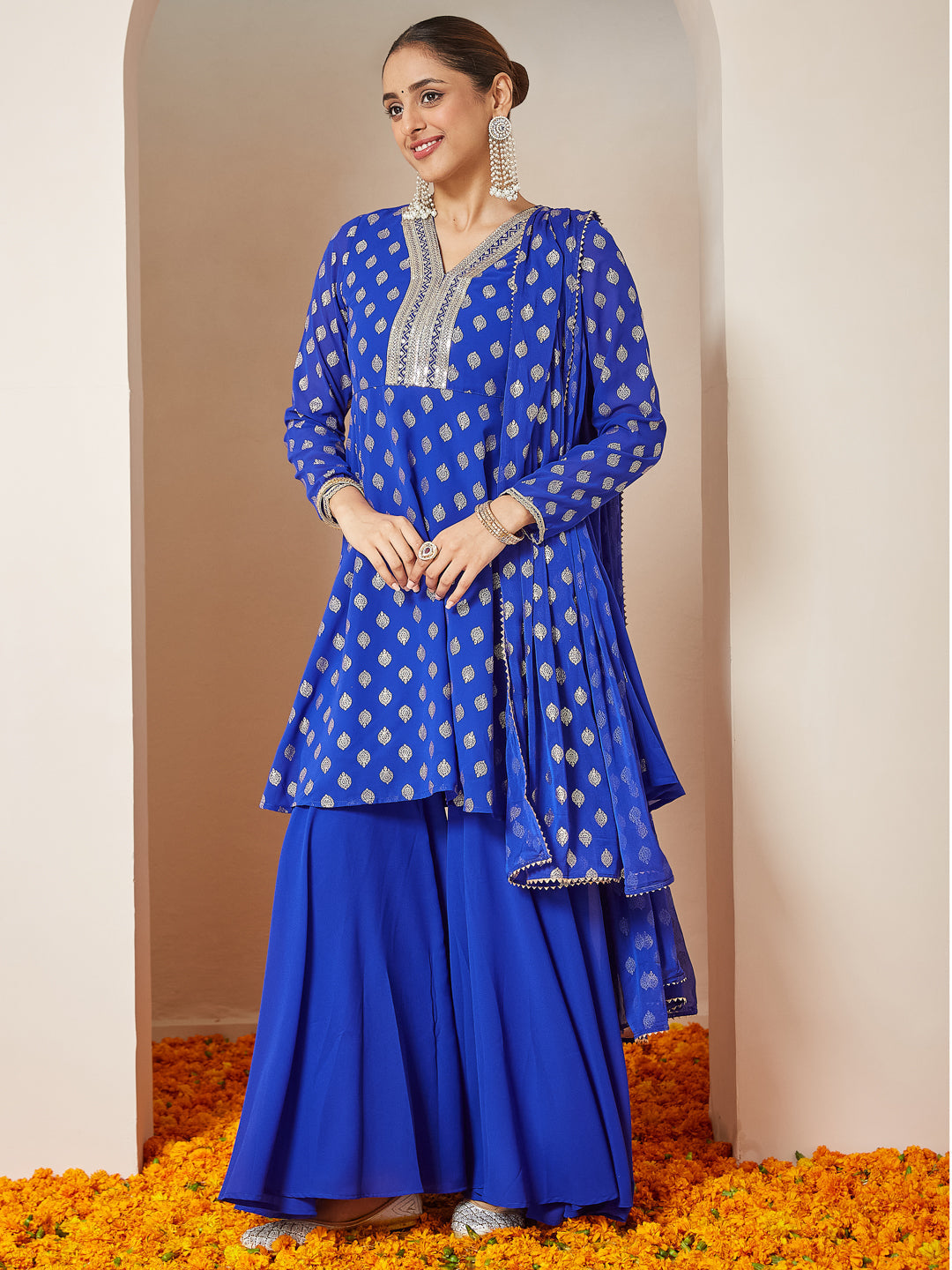 Royal Blue Embellished Sharara Set