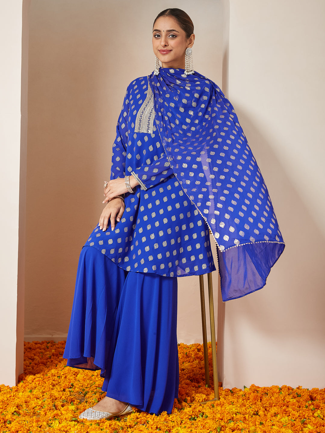 Royal Blue Embellished Sharara Set