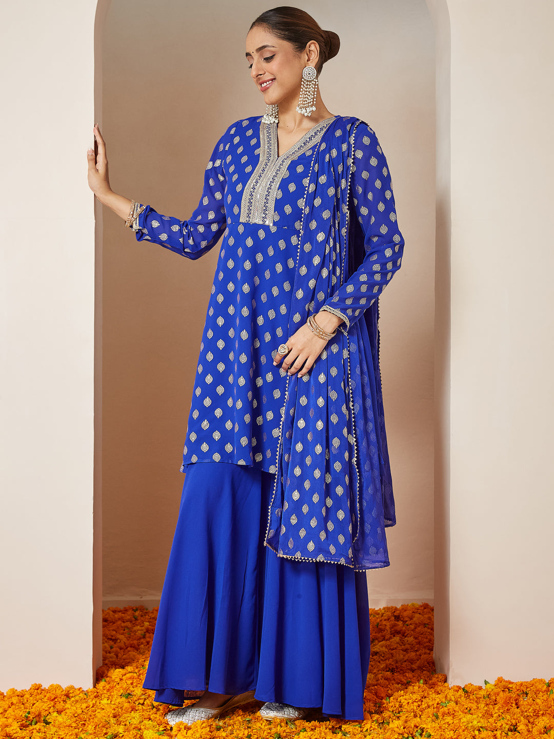 Royal Blue Embellished Sharara Set