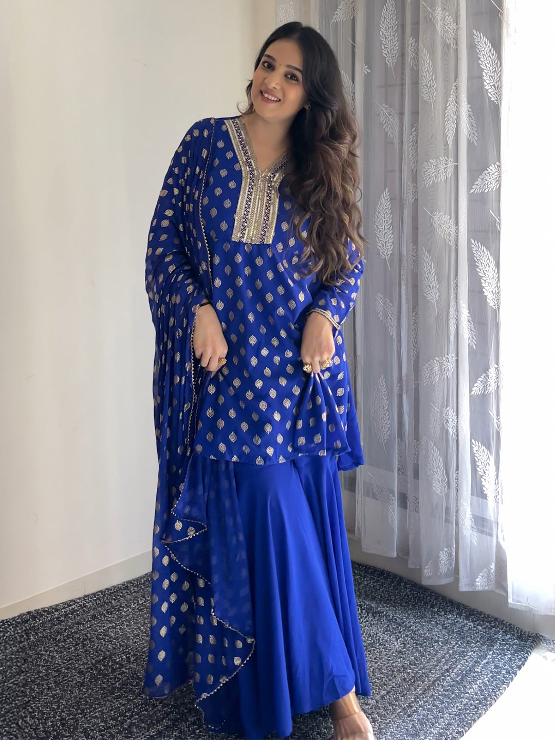 Royal Blue Embellished Sharara Set