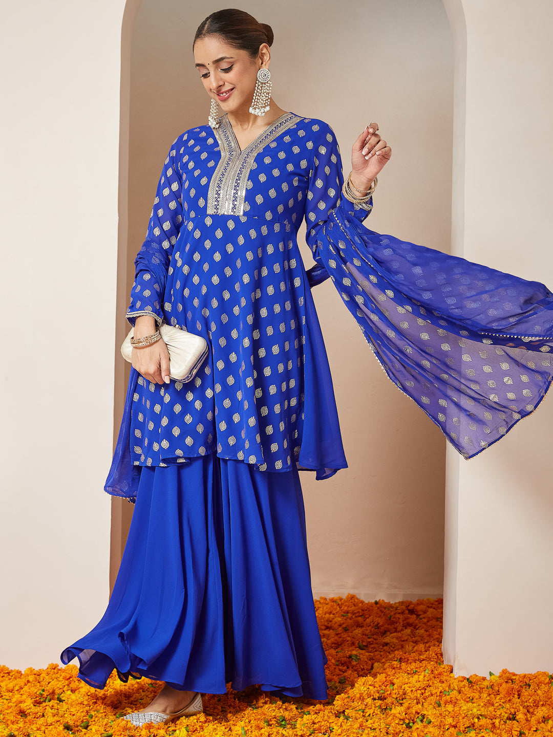 Royal Blue Embellished Sharara Set