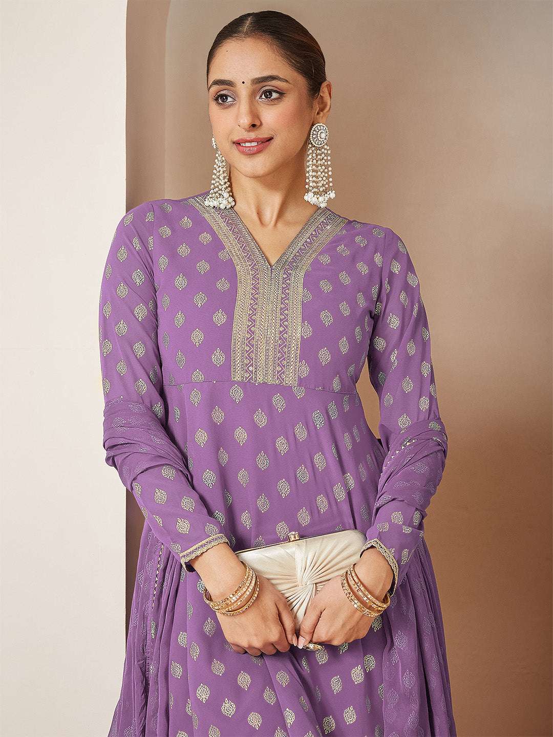 Purple Georgette Foil Print Sharara Set Sajnaa