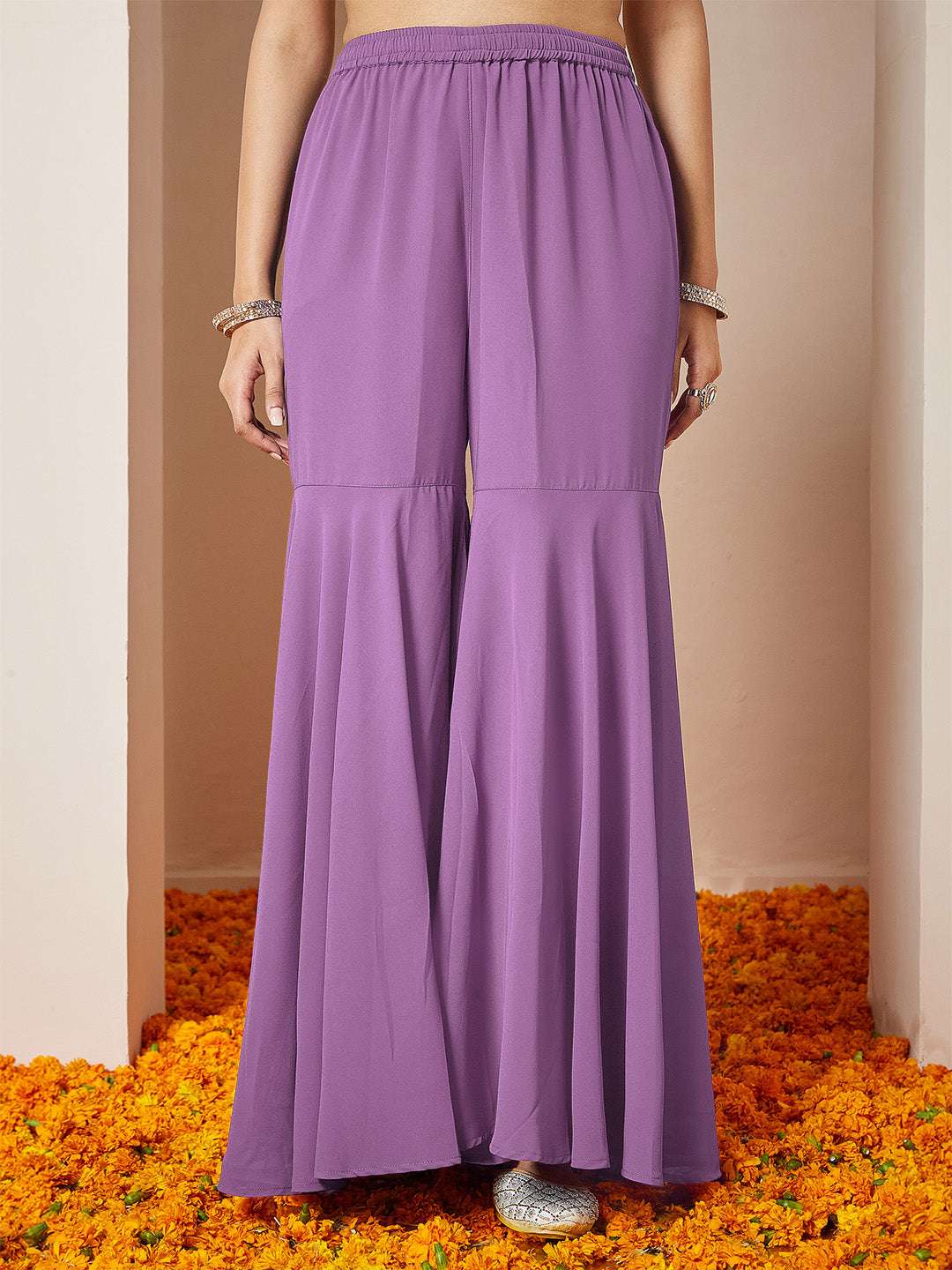 Purple Georgette Foil Print Sharara Set Sajnaa