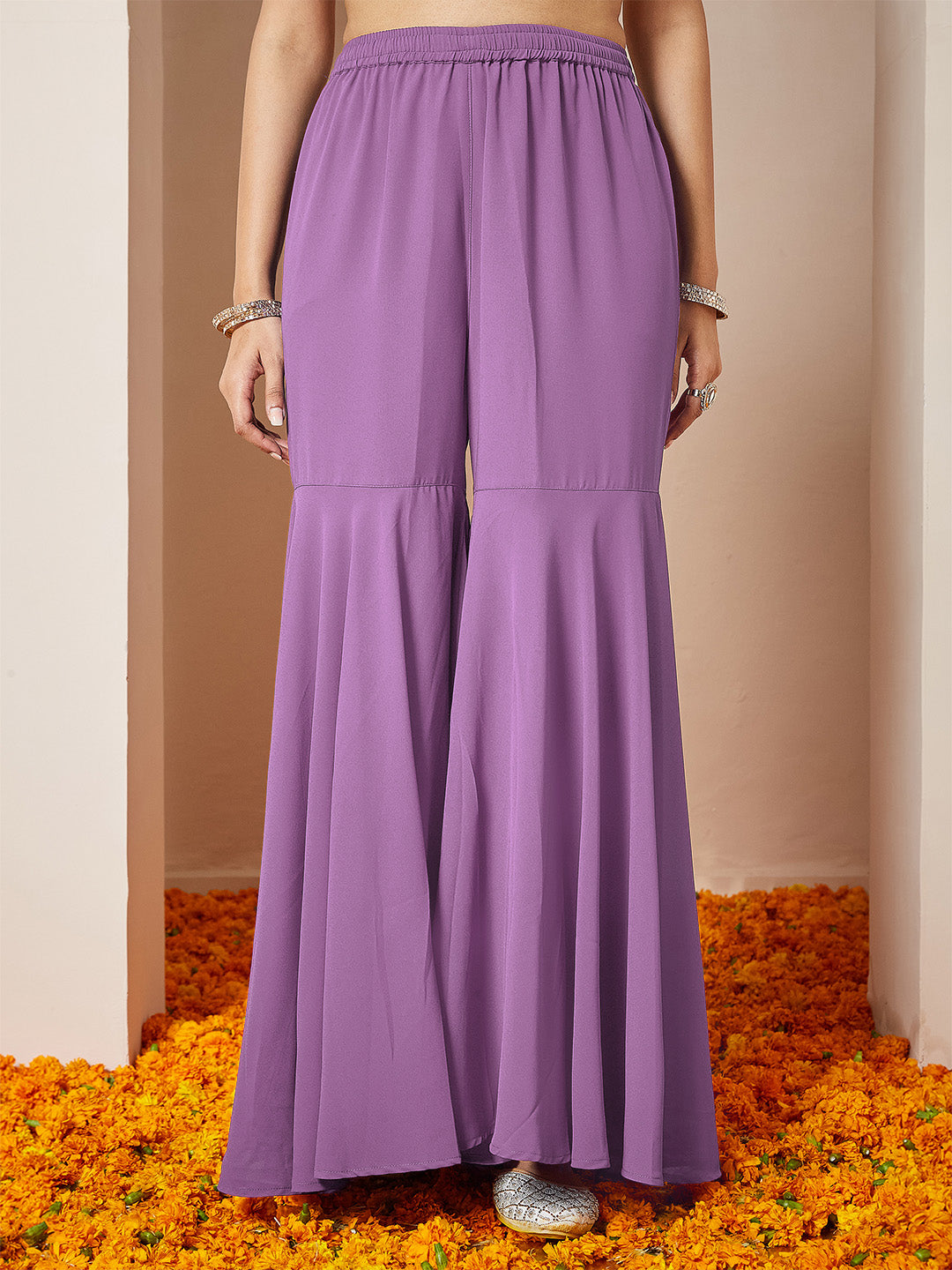 Purple Georgette Foil Print Sharara Set