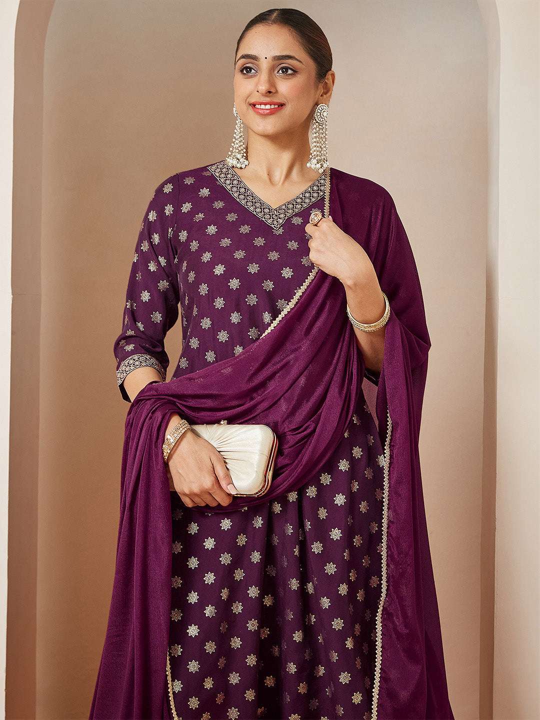 Vihana Wine Chanderi Silk Kurta Set Sajnaa