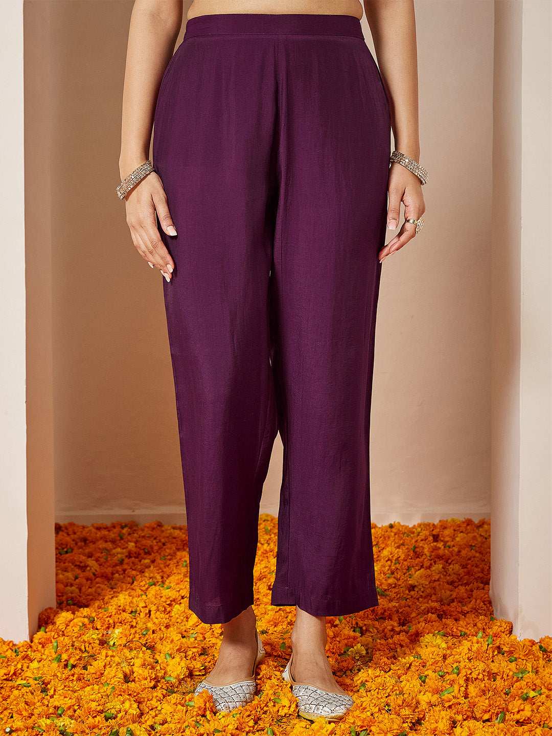 Vihana Wine Chanderi Silk Kurta Set Sajnaa