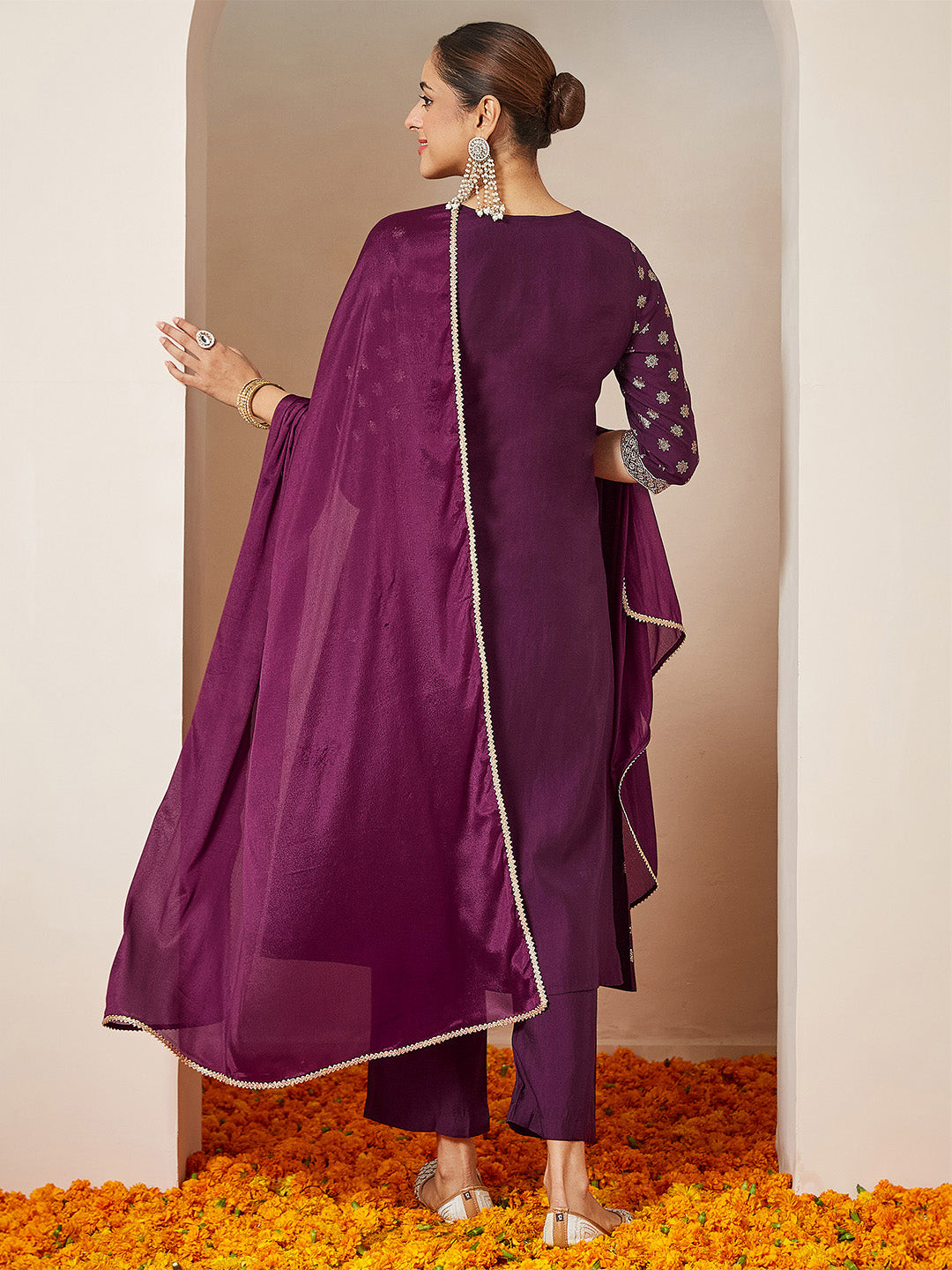 Vihana Wine Chanderi Silk Kurta Set