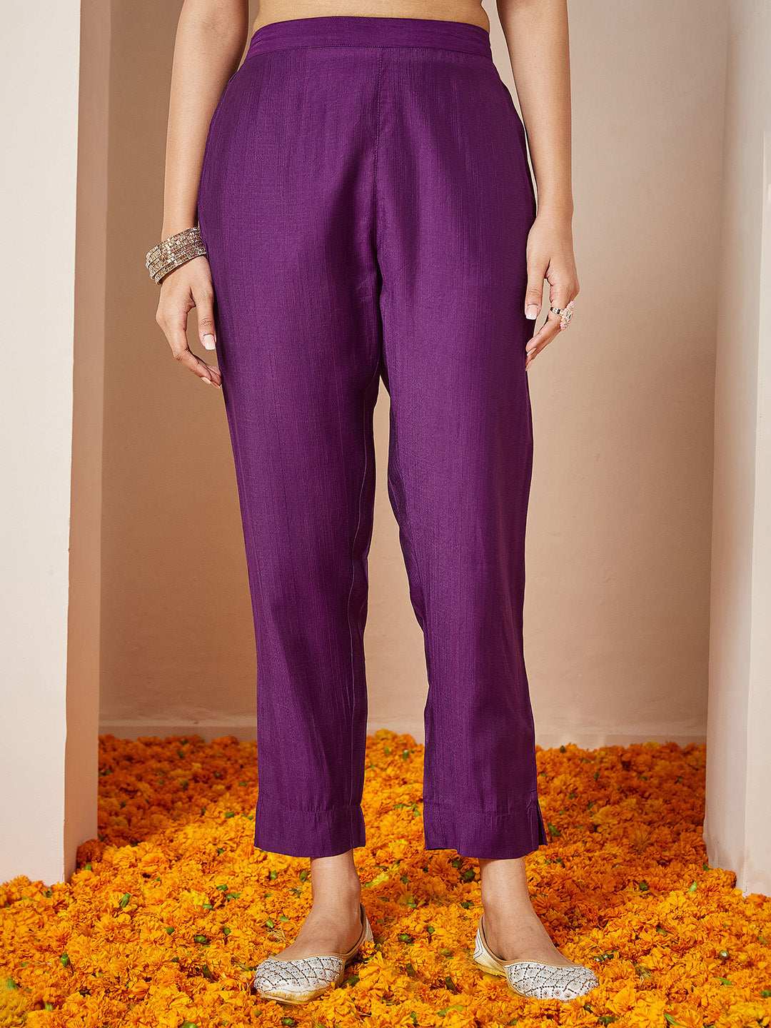 Prisha Purple Silk Blend Embroidered Kurta Set My Store