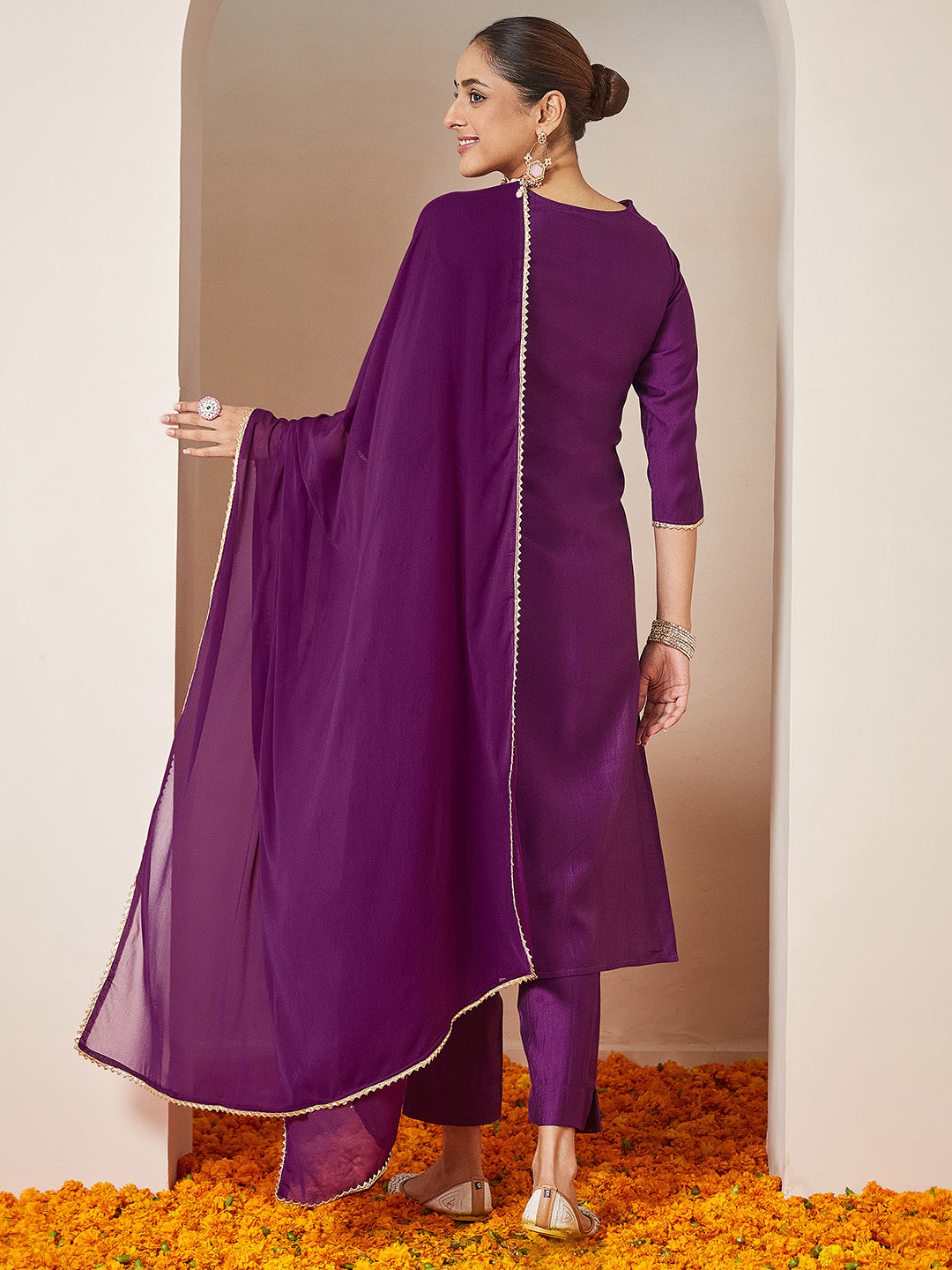 Prisha Purple Silk Blend Embroidered Kurta Set