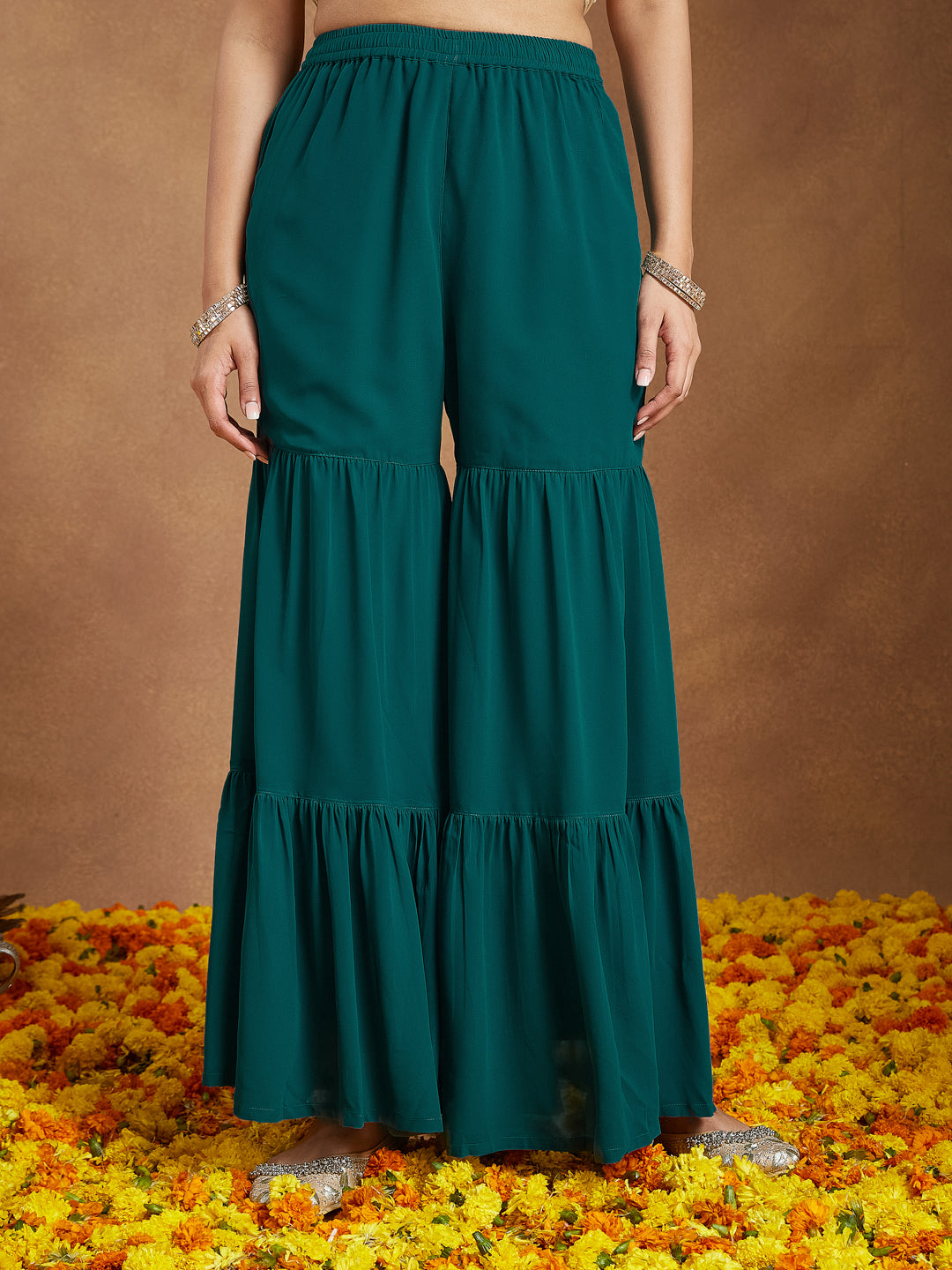 Taarini Dark Turquoise Georgette Sharara Set