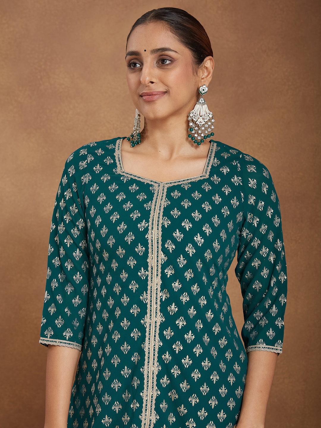 Taarini Dark Turquoise Georgette Sharara Set