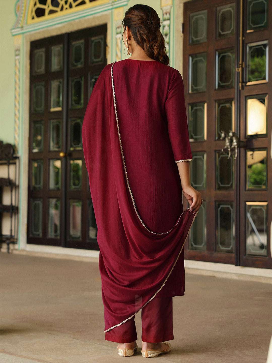 Anika Maroon Silk Blend Kurta Set My Store