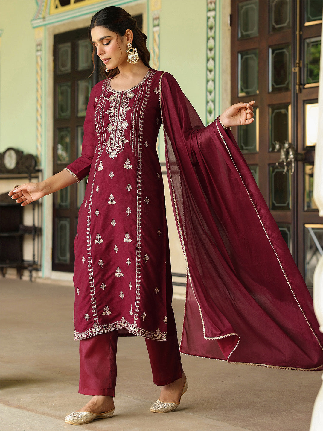 Anika Maroon Silk Blend Kurta Set