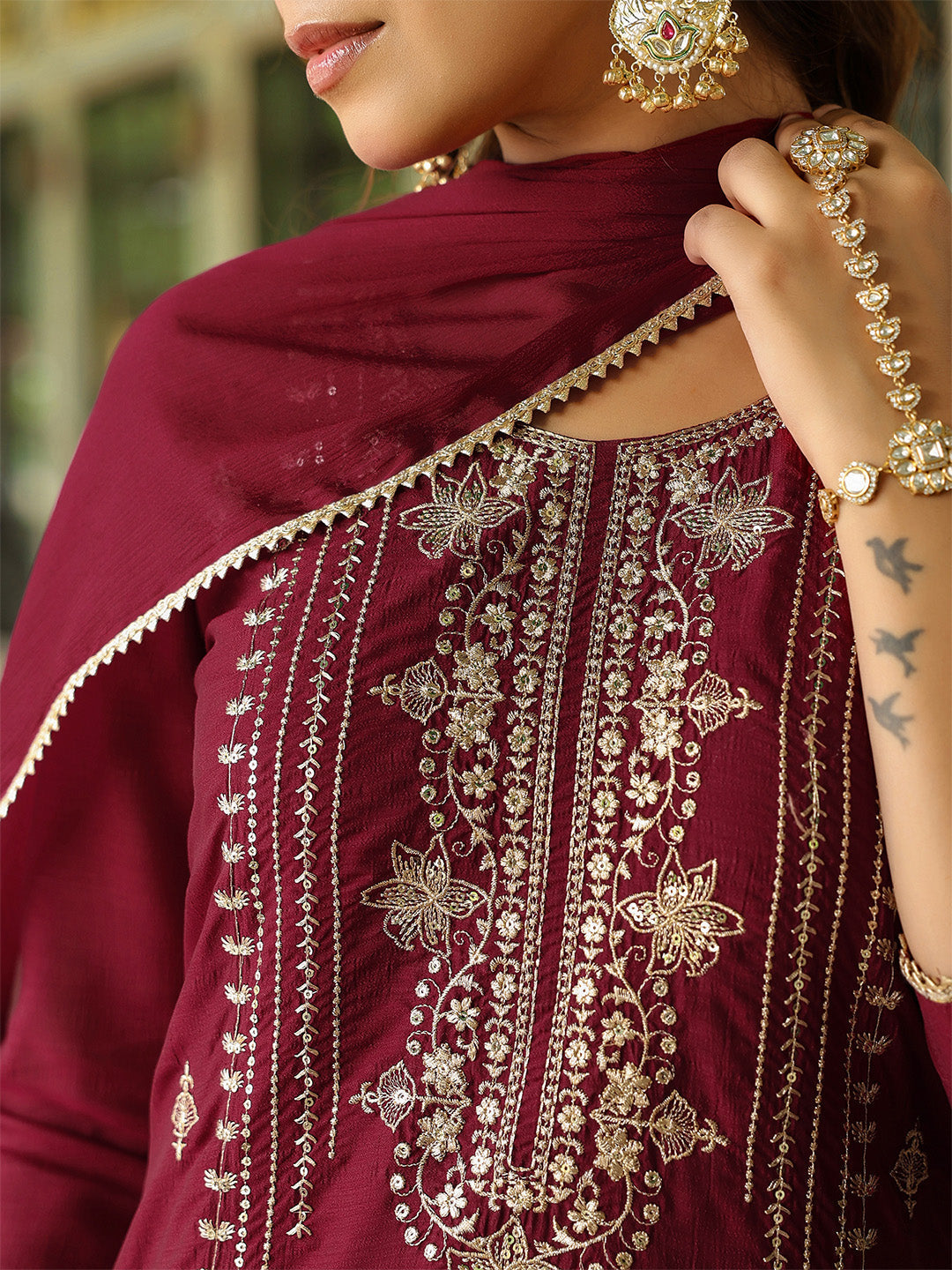 Anika Maroon Silk Blend Kurta Set