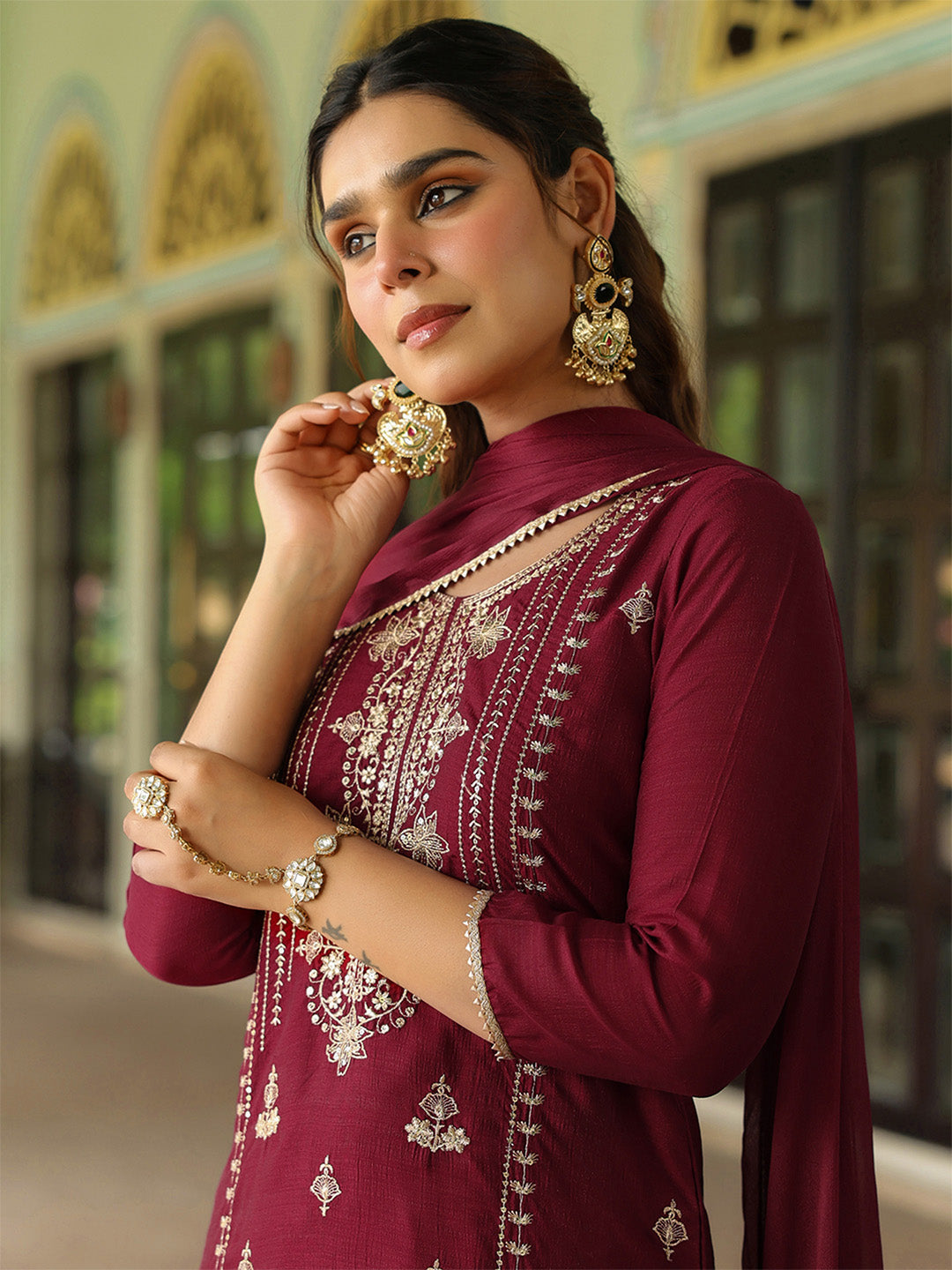 Anika Maroon Silk Blend Kurta Set