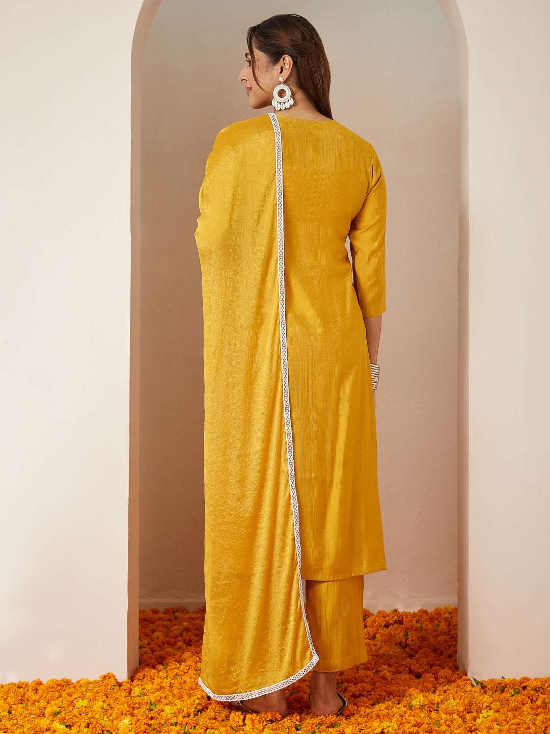 Iraani Mustard Silk Blend Embroidered Kurta Set My Store