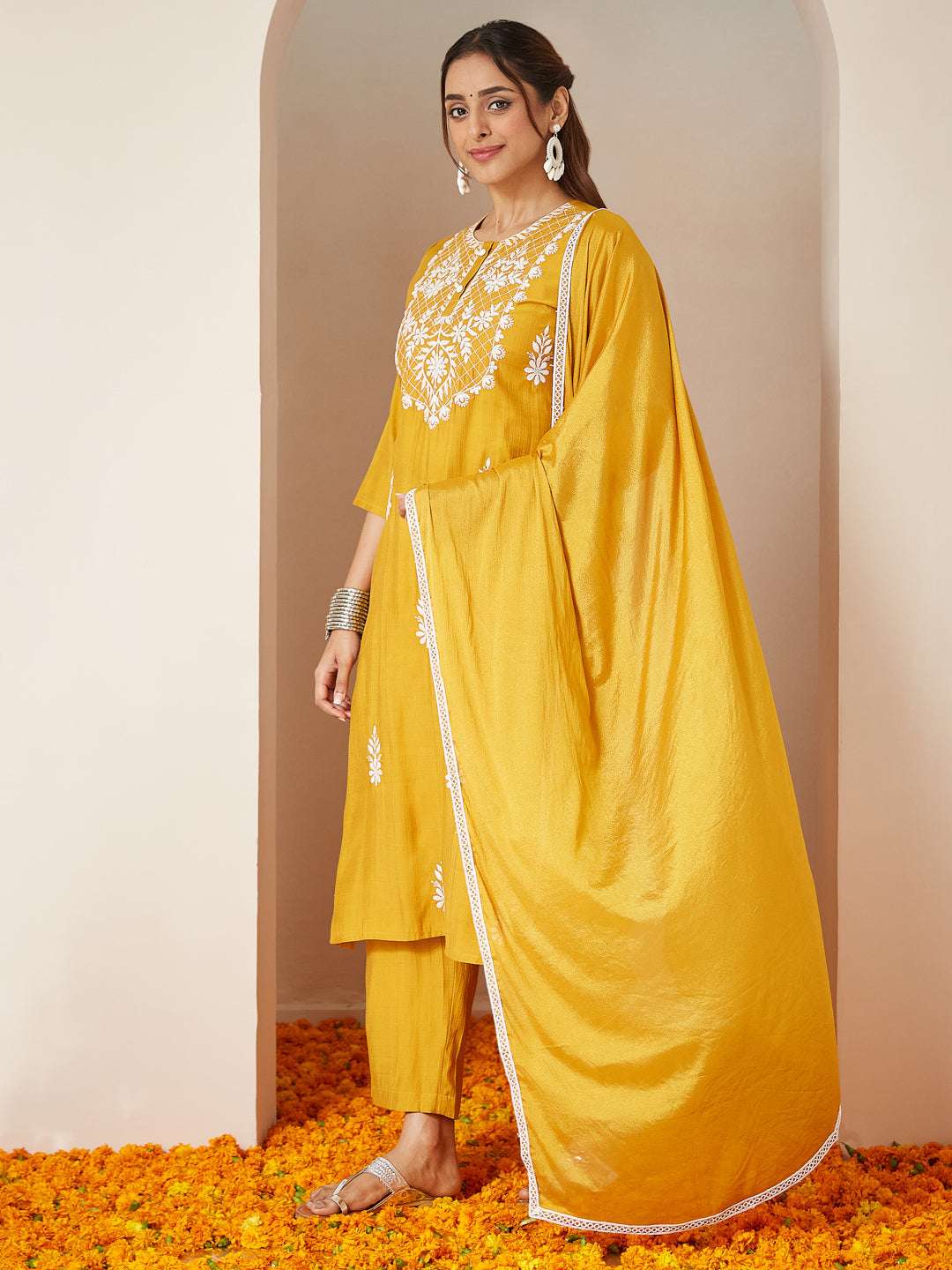 Iraani Mustard Silk Blend Embroidered Kurta Set My Store