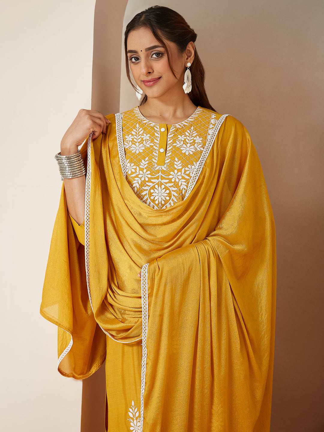 Iraani Mustard Silk Blend Embroidered Kurta Set My Store